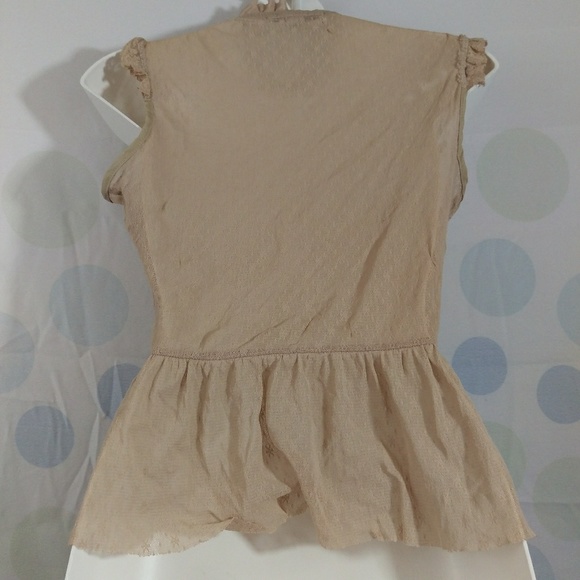 Free People Tan Lace Sheer Top Size Small - Picture 3 of 6